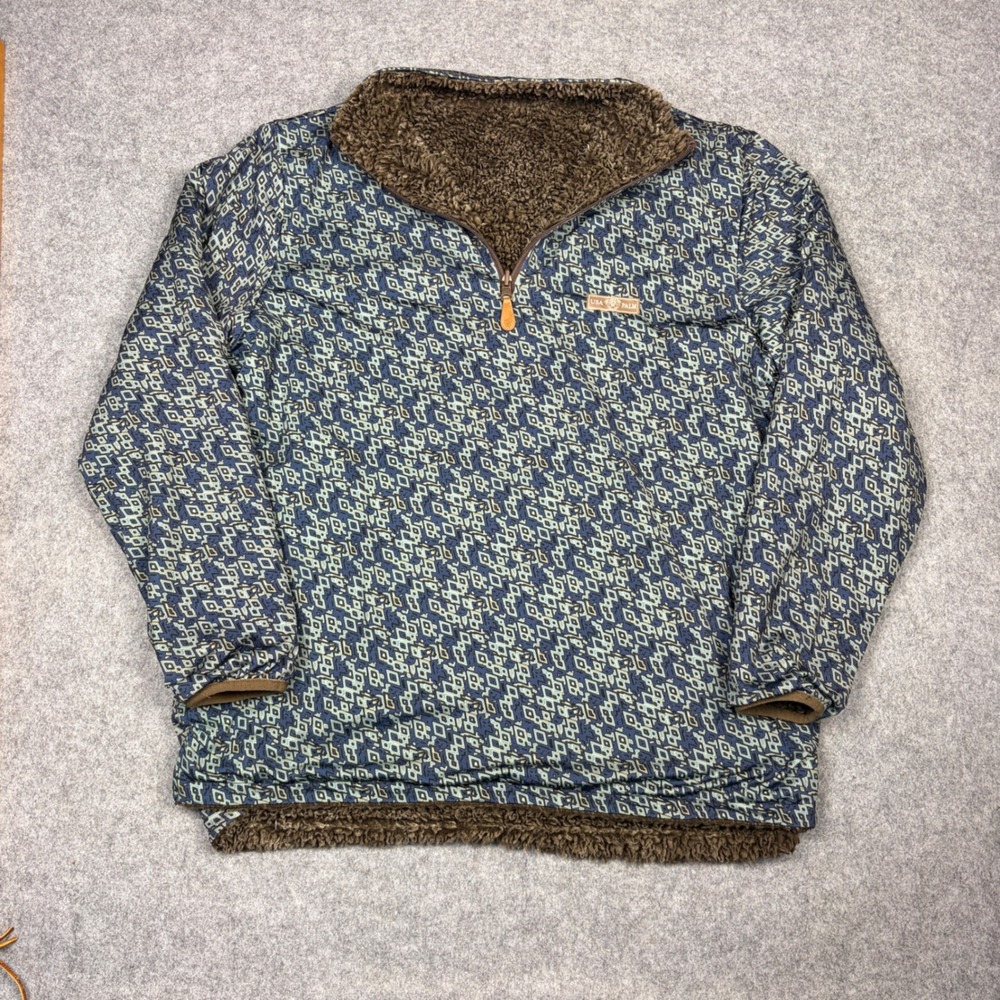 USA Palm Blue Geometric Print Quarter Zip Sherpa Lined Pullover Jacket